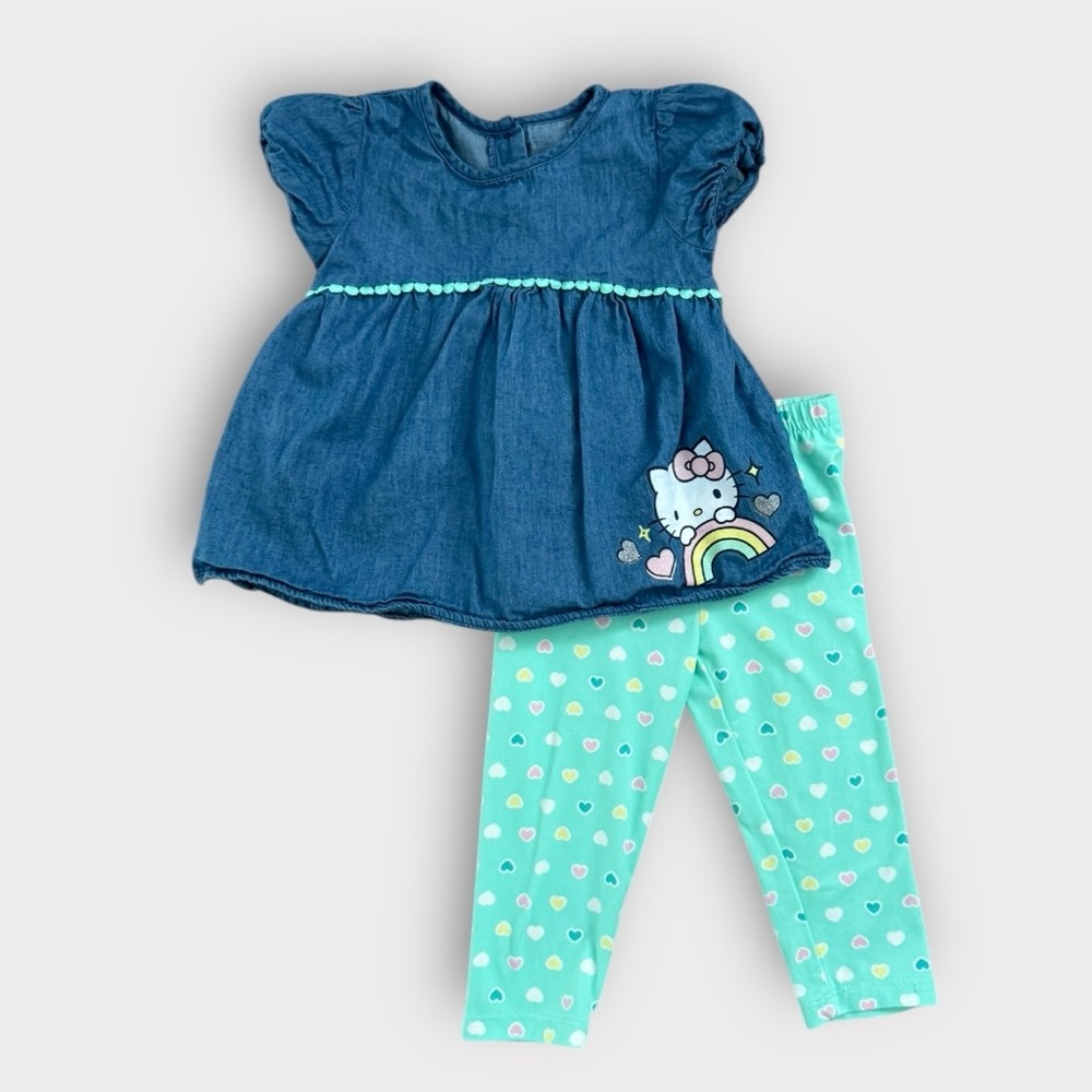 Blue Denim Hello Kitty Shirt with Mint Leggings